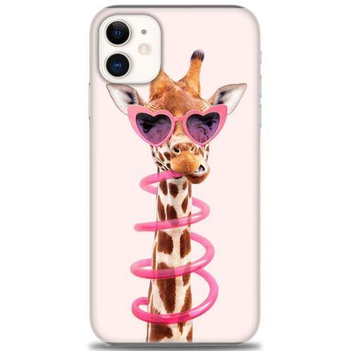 iPhone 11 Kılıf HD Baskılı Kılıf - Pipetli Zürafa + Tam Ekran Koruyucu