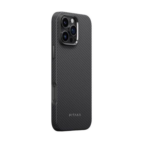 Apple iPhone 16 Pro Max Kılıf M-safe Şarj Özellikli Aramid Fiber Pitaka Military-Grade Classic Serisi Black-Grey Twill Kapak