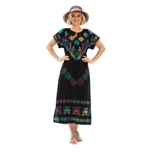 Kısa Kol Pamuk Hitit Uzun Yazlık Etnik Elbise Geyik Renkli Gyk Renkli