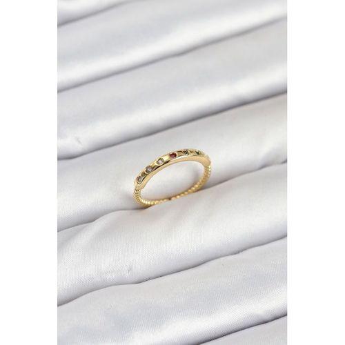 Pirinç Gold Renk Renkli Zirkon Taşlı Kadın Yüzük