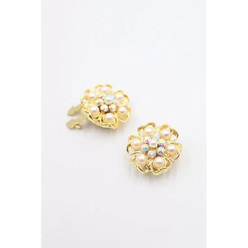 Taşlı Düğme Broşu - Altın