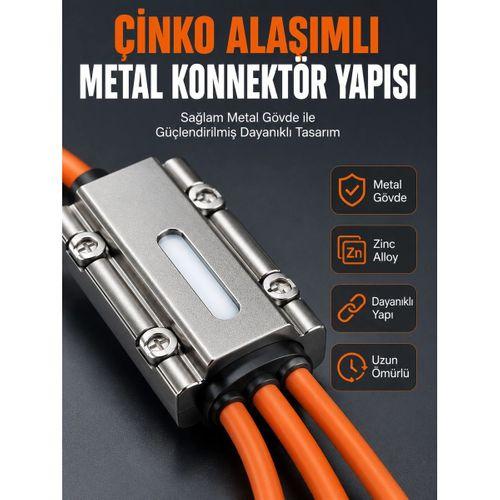 Usb Type-c, Lightning Ve Micro Usb Uyumlu 3ü 1 Arada Hızlı Şarj Kablosu