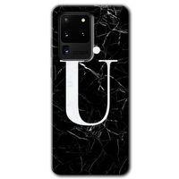 Galaxy S20 Ultra Kılıf HD Desen Baskılı Arka Kapak - Siyah Mermer Desenli Ü Harfi + Kırılmaz Cam