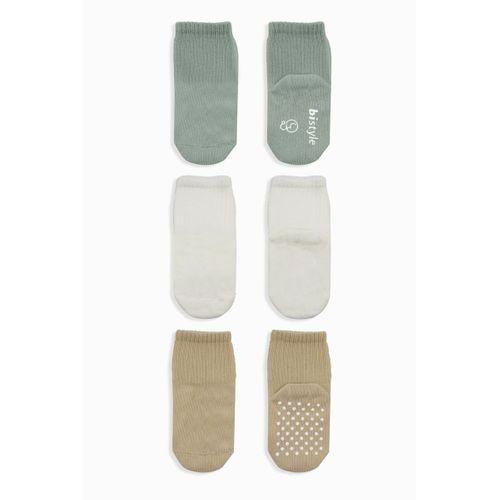Bistyle Basic Kaymaz Penye Soket Çorap 3'Lü BS10106 Nil Ekru Bej