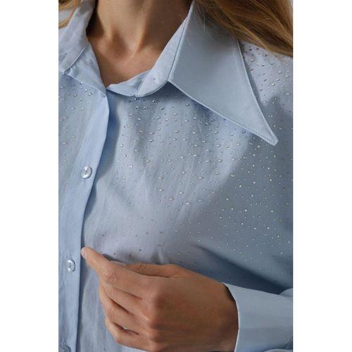 Taşlı Sivri Yaka Gömlek - Bebe Mavisi