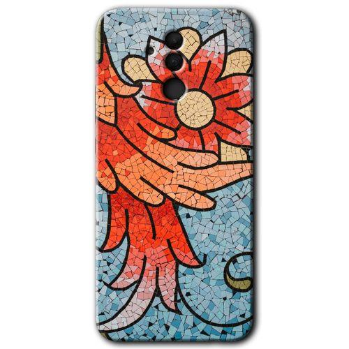 MRCİLETİSİM Huawei Mate 20 Lite Kılıf HD Desen Baskılı Arka Kapak + Temperli Cam - Mozaik Çiçek