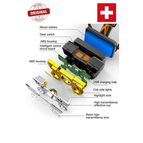 Orijinal Kafa Lambası 5 Modüllü Çakar Modlu 1200 Lümen Cob 9 Led Usb Şarjlıoynar Başlıklı