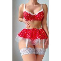 Kırmızı Puantiye Etekli Kadın Fantazi Seksi Kostüm 2082