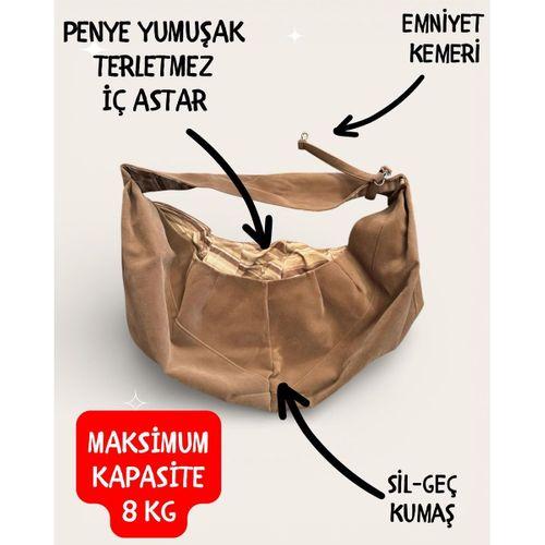 Açık Kahve Güderi Dokulu Köpek Taşıma Çantası – Emniyet Kemerli