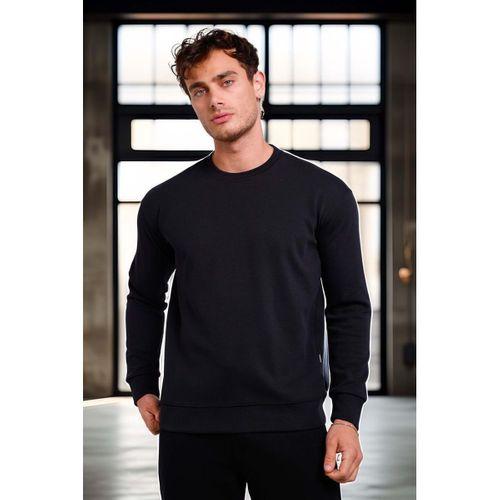Wenders Relax Fit Basic Fırçalı Interlok Bisiklet Yaka Erkek Sweatshirt - Siyah
