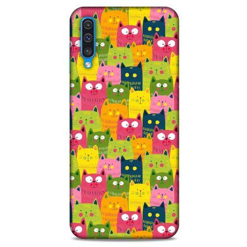 Lopard Samsung Galaxy A30s Uyumlu Kılıf Kediler (35) Fit Design Kılıf Sarı Yeşil