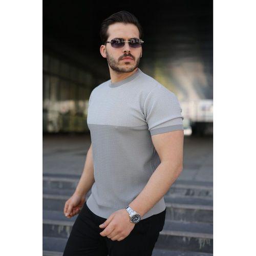 Erkek Renk Bloklu Bisiklet Yaka Kısa Kollu Triko Tişört