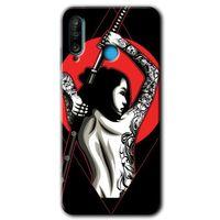 Huawei P30 Lite Kılıf Baskılı Kapak - Samurai Girl + 5D Tam Kaplayan Cam