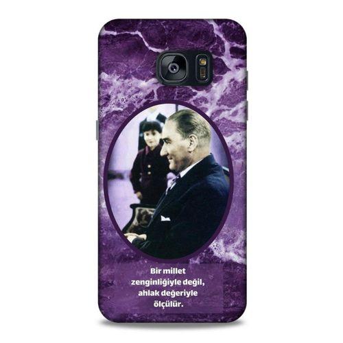 Samsung Galaxy S7 Edge Kılıf Atatürk (10) Full Koruma Kılıfı Mor