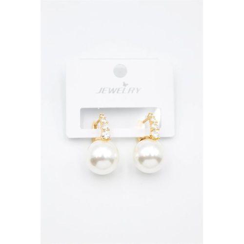 Taşlı İnci Küpe - Altın