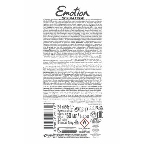 Emotion Invisible Fresh Black & White Kadın Deodorant 150ml Vegan, Leke Bırakmaz