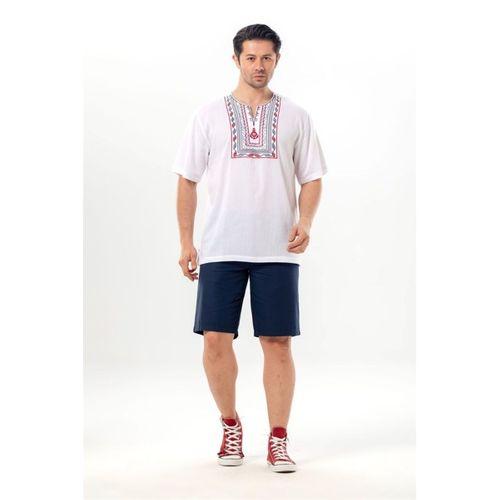 Kısa Kol Şile Bezi Bisiklet Yaka Bahriyeli Erkek Yazlık T-shirt Beyaz Byz