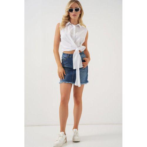 Sıfır Kol Önü Bağlamalı Gömlek 20340 - Beyaz