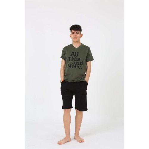 Erkek Genç Garson Boy Kısa Kol Haki Penye Şortlu Pijama Takımı