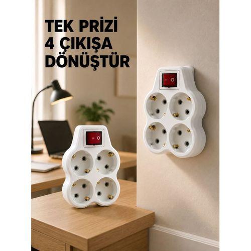 Anahtarlı 4’lü Priz Adaptörü Direkt Duvar Prizine Takılan Priz Çoklayıcı 2’li Set
