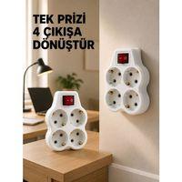Anahtarlı 4’lü Priz Adaptörü Direkt Duvar Prizine Takılan Priz Çoklayıcı 2’li Set