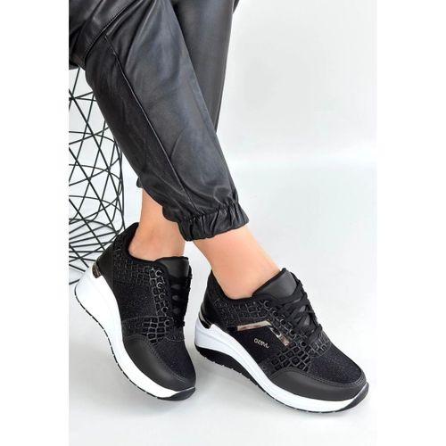 Geja Siyah Cilt Bağcıklı Beyaz Tabanlı Spor Ayakkabı