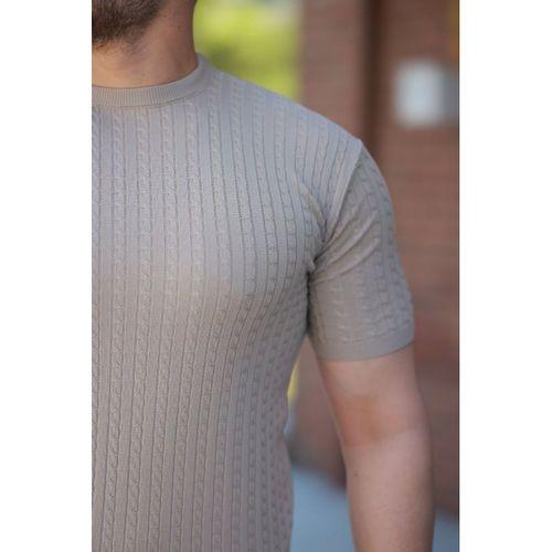 Erkek Bisiklet Yaka örgü Desenli Kısa örme Triko Kısa Kollu T-shirt