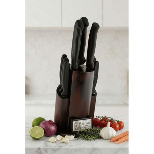 Vintage Mutfak Bıçak Seti Eskitme Ahşap Kütüklü Standlı 10 Parça Çeyiz Sürmene Bıçak Set Sürbisa 61506