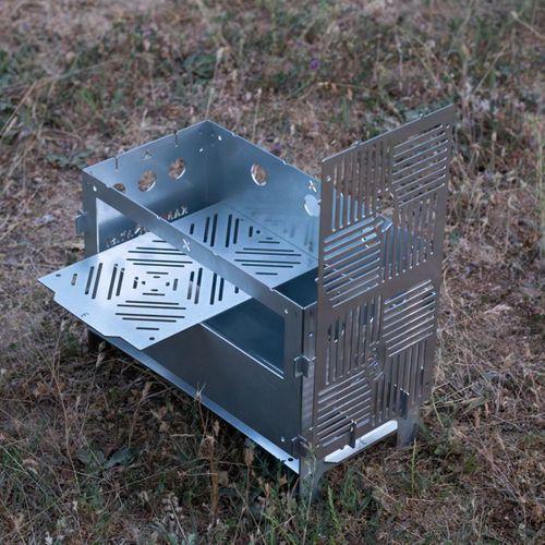 Kamp Ayısı® PyroWide™ Geniş Katlanır Metal Ateş Kutusu - 2mm Gri Galvaniz Çelik, Çantalı, 39.5 x 26.5 x 21 cm