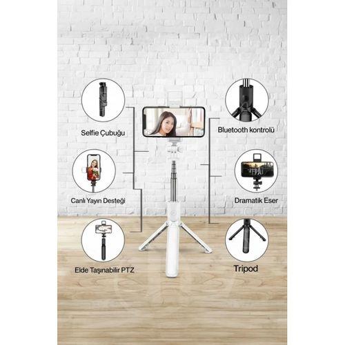 Led Işıklı Selfie Çubuğu Bluetooth Kumandalı Kablosuz Tripot Selfie Monopod Selfie Stick (beyaz)