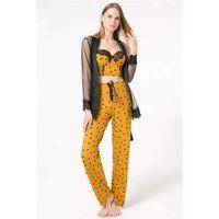 Tül Dantelli Sabahlık Balenli Destekli Dolgulu Puantiyeli Büstiyer Sütyen Ve Pantolon Pijama 3'lü Takım