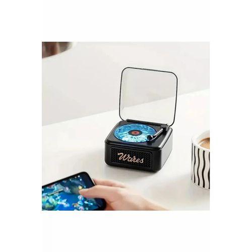 Nostalji Mini Plak Görünümlü Radyolu Bluetooth Hoparlör 3d Ses Dalgası Retro Müzik Plak Siyah