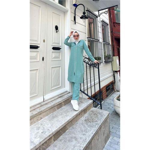 Fermuarlı Uzun Tunik Pantolon Spor İkili Takım - 03058.100 - Çağla Yeşili