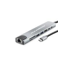 Type-C Combo Hub Hdmi 4K Usb 3.0 Lan Kart Okuyucu 8 Port - Gri HDX7841