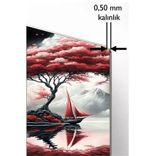 DünyaTablo Modern Kırmızı Manzara - 3'lü Metal Duvar Dekoru