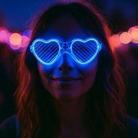 Mavi LED Işıklı Kalp Gözlük – 3 Modlu Parti &amp;