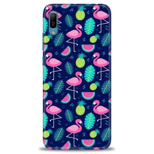 Huawei Y6 2019 Kılıf HD Baskılı Kılıf - Flamingo Ananas + Tam Ekran Koruyucu