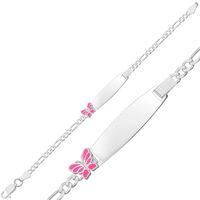 Kişiye Özel Pembe Kelebek Figürlü Gümüş Çocuk Künyesi