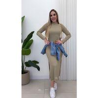 Kadın Uzun Kollu Balıkçı Yakalı Yanlardan Yırtmaçlı Kaşkorse Maxi Elbise