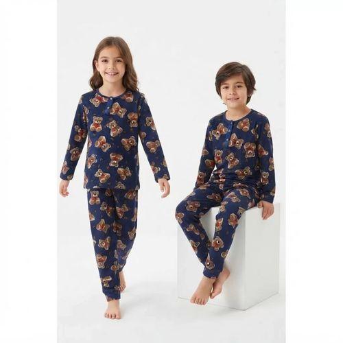 6/14 Yaş Ayıcık Baskılı Pamuk Penye Çocuk Pijama Takımı