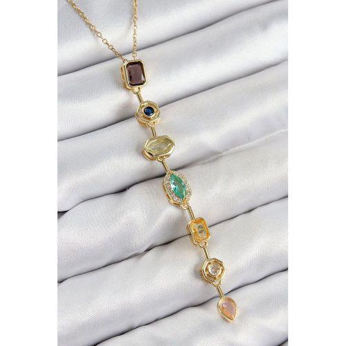 Pirinç Renkli Zirkon Taşlı Model Gold Renk Kadın Y Kolye