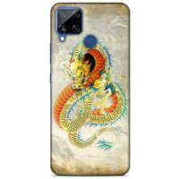 Oppo Realme C15 Kılıf Dragons (21) Koruyucu Kapak Ejderha Dövme Sarı