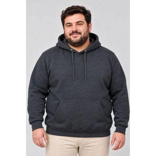 Erkek Battal Büyük Beden Üç İplik İçi Şardonlu Kapüşonlu Kanguru Cepli Kışlık Sweatshirt - Füme