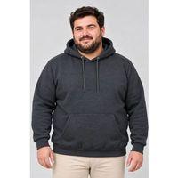 Erkek Battal Büyük Beden Üç İplik İçi Şardonlu Kapüşonlu Kanguru Cepli Kışlık Sweatshirt - Füme