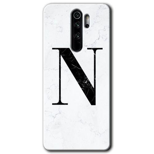 Xiaomi Redmi Note 8 Pro Kılıf Baskılı Kapak - Beyaz Mermer Desenli N Harfi +Tam Kaplayan Mat Seramik