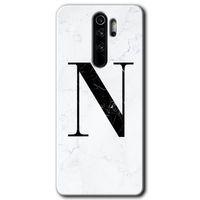 Xiaomi Redmi Note 8 Pro Kılıf Baskılı Kapak - Beyaz Mermer Desenli N Harfi +Tam Kaplayan Mat Seramik