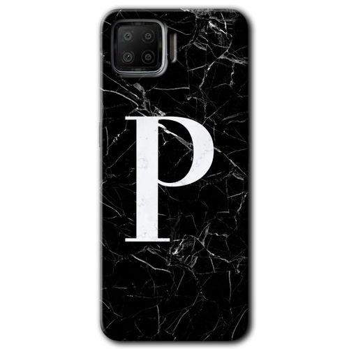 Oppo A73 Kılıf Baskılı Arka Kapak - Siyah Mermer Desenli P Harfi +Tam Ekran Koruyucu