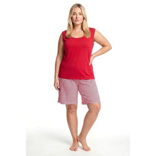 Kadın Büyük Beden Çizgili Cep Şortlu Pijama Takımı - Kırmızı