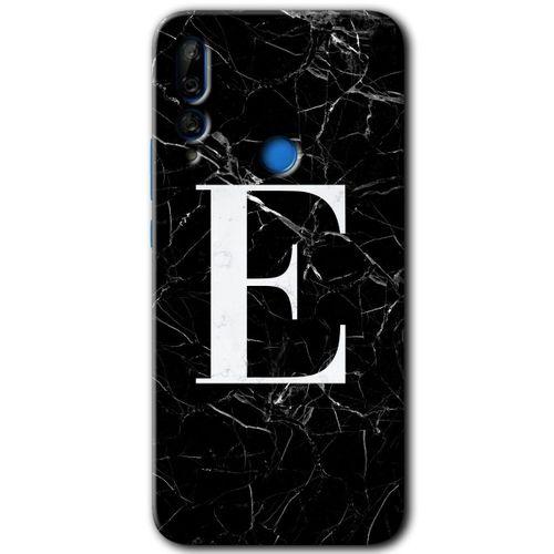 Huawei Y9 Prime 2019 HD Baskılı Kılıf + 9D Tam Ekran Koruyucu - Siyah Mermer Desenli E Harfi