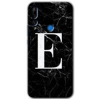 Huawei Y9 Prime 2019 HD Baskılı Kılıf + 9D Tam Ekran Koruyucu - Siyah Mermer Desenli E Harfi